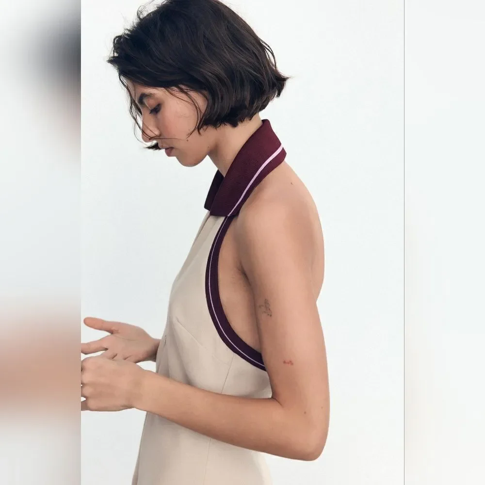 CELEB FAV NWT ZARA STRIPED COMBINATION RIB HALTER DRESS WORE BY KENIA OS - Picture 11 of 16